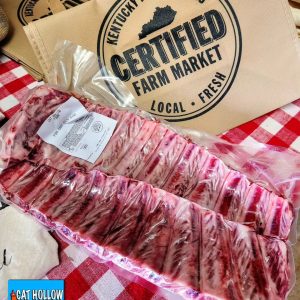 Rack of ribs, fresh pork in vacuum sealed package